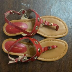 Tommy Hilfiger Red and Tan Women's Thong Sandals 8
